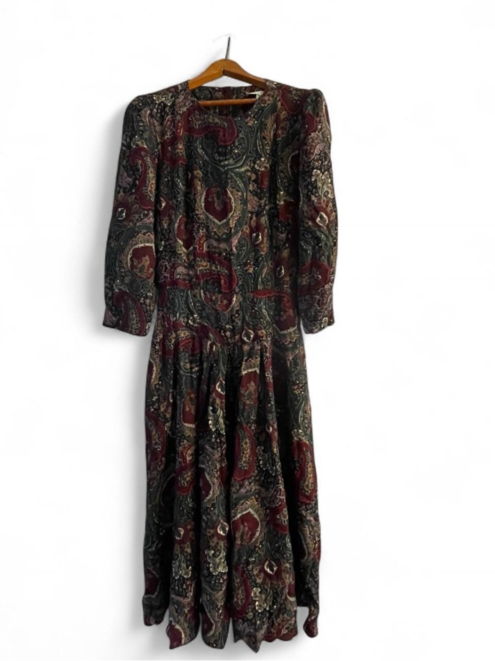 E.D. Michaels Vintage 90s Women's 9 10 Paisley Cottagecore Fit Flare Midi Dress